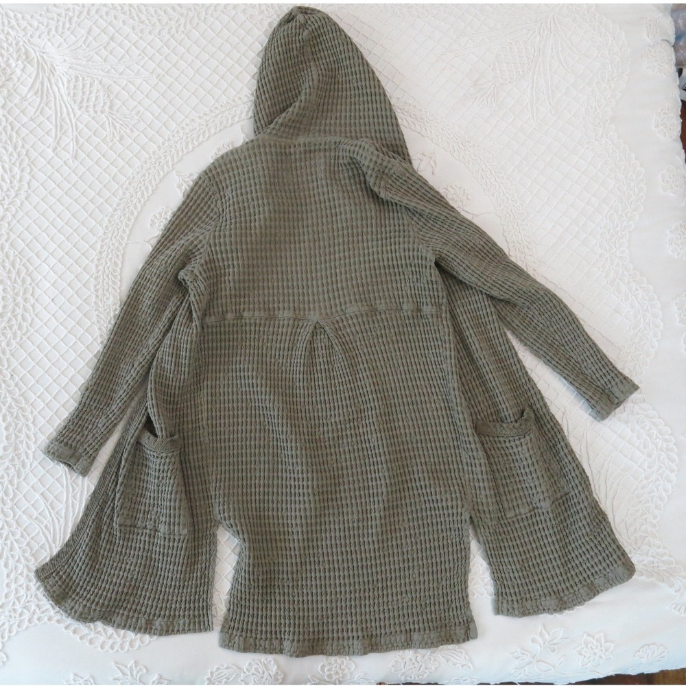 Mododoc Womens Waffle Knit Cotton Hooded Long Cardigan Open Front Large Grey - Picture 2 of 6